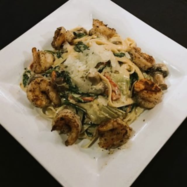 Wood Grilled Shrimp & Fettuccini.